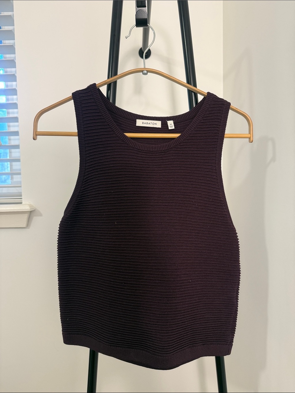 Babaton Deep Plum Ribbed Knit Tank Top